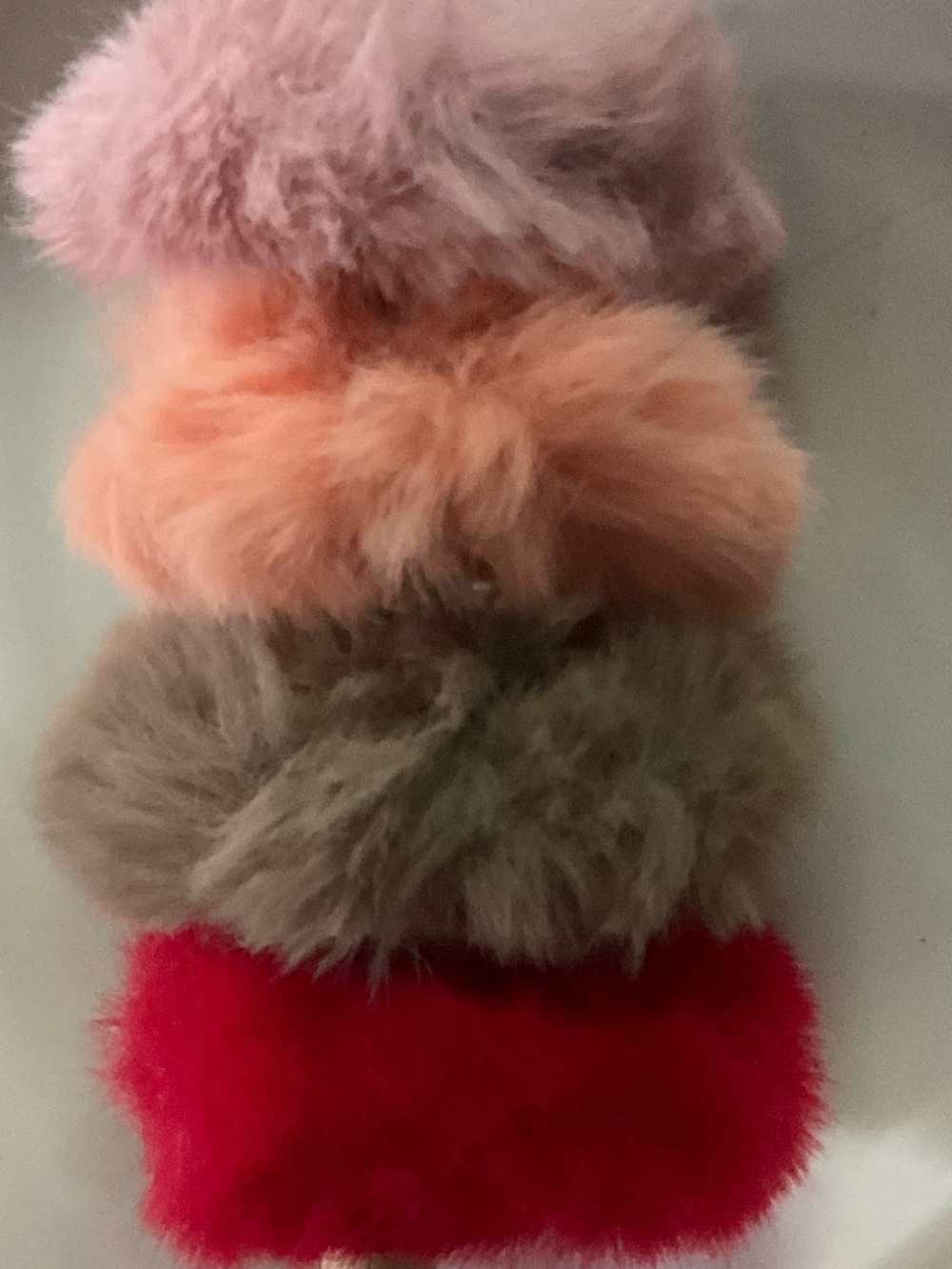 Set of 4 Fluffy Faux Fur Hair Scrunchies - Pink, Red, Taupe, Peach - Picture 5 of 7